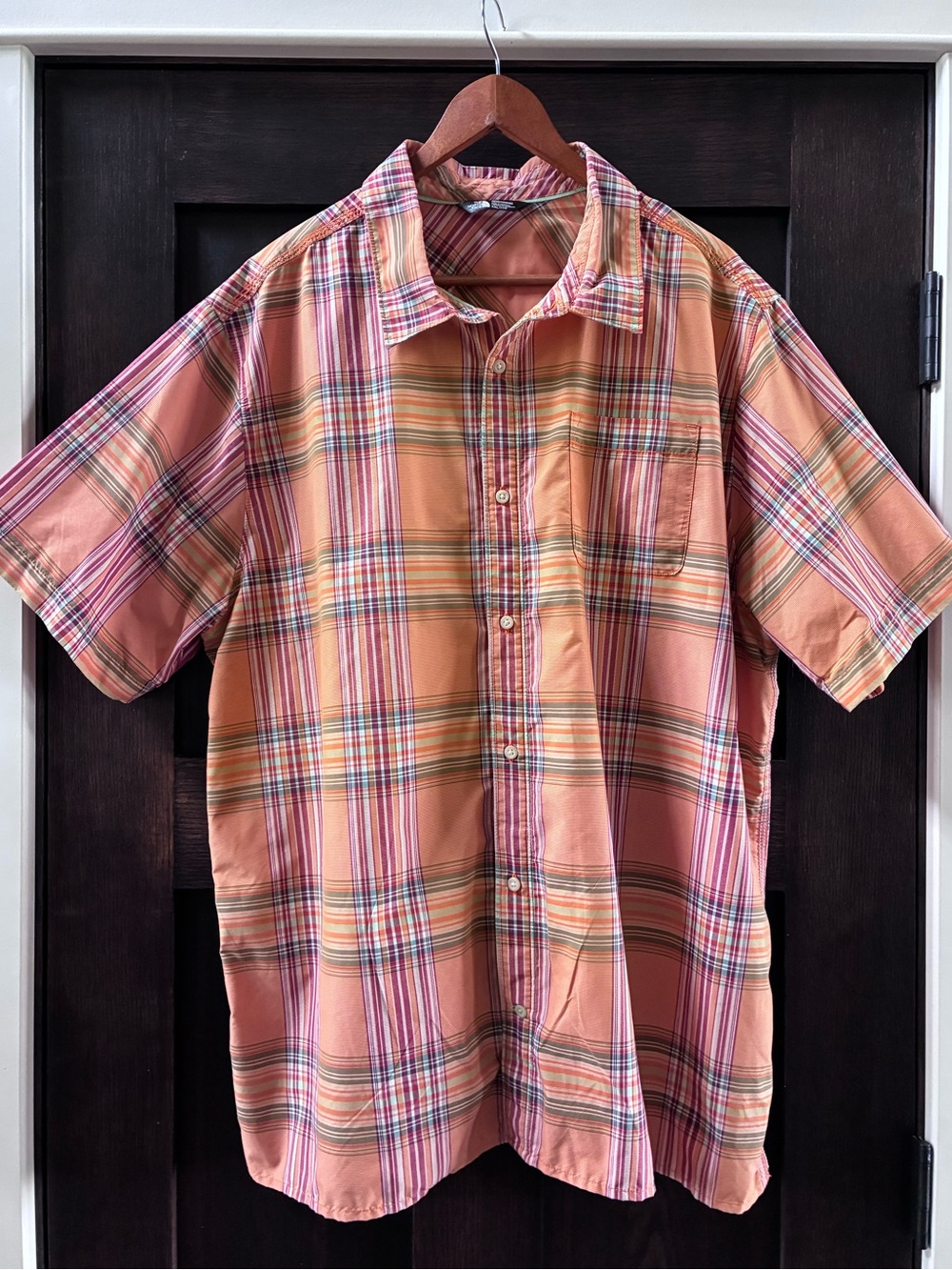 The North Face Men's Orange Plaid Short-Sleeve Button-Down Shirt Size: XXL